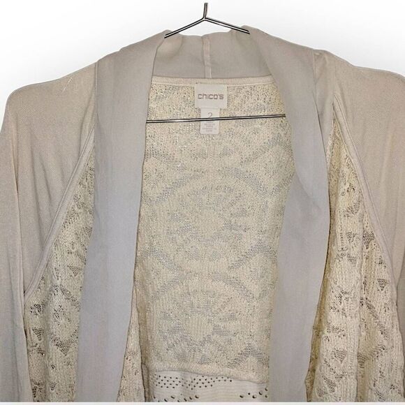 Chicos Womens Sweater Sz Medium Crochet‎ Knitted Coverup Cardigan Cottagecore - Picture 3 of 13